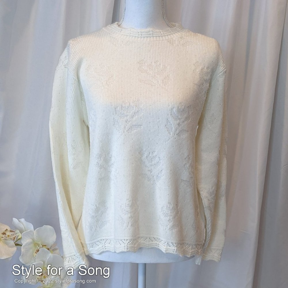 Vintage Cricket Lane Ivory Rose Imprint Sweater Small